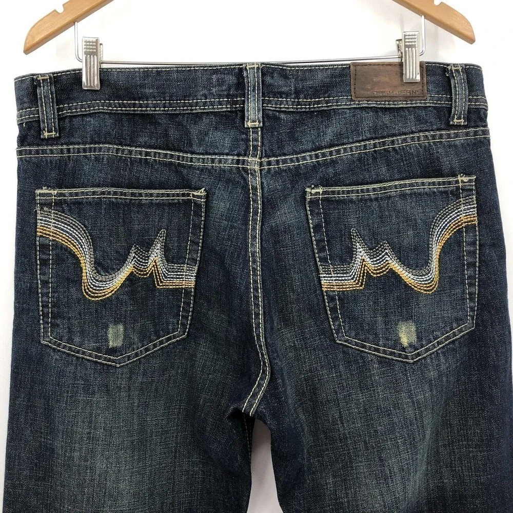 Dash Denim Men's Jeans 36 x 32 Mid Rise Distressed Dark Wash Straight Cotton